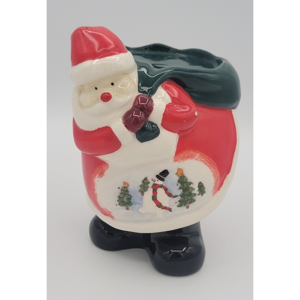 Vintage Russ Berrie Santa Claus 3in Pillar Candle Holder Ceramic Figurine 1960s - Picture 1 of 13